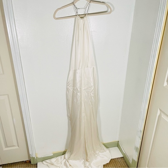 NEW Retrofete Margot Silk Low-Back Front-Slit Halter Maxi Dress Gown Wedding - Picture 3 of 14